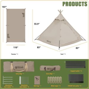 Camping Pyramid Tent with Tarp 2 Doors 2 Windows 4 Top Vents High-Density Silver Double-Layer Thick Fabric Includes Carry Bag Windrope Tent Tent Stakes & Poles