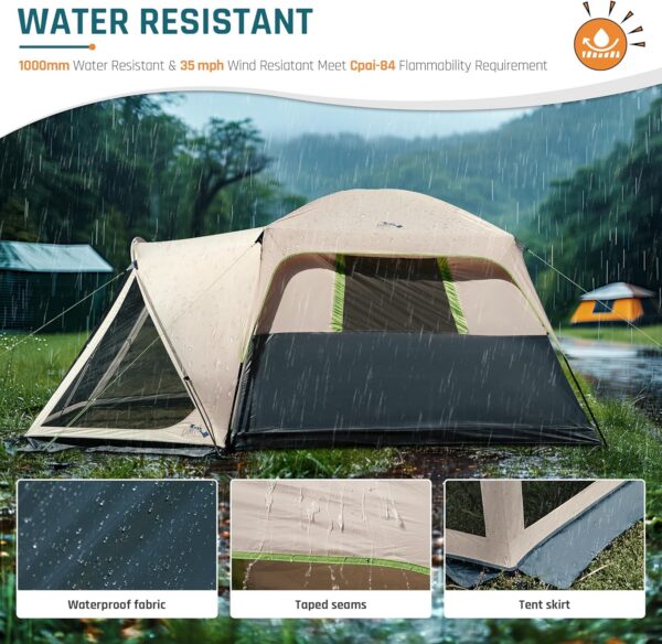 Tents for Camping 6/10 Person Camping Tent with Screen Porch, Weatherproof Large Cabin Tent with Rainfly and Carry Bag, Family Tent for Outdoor Camping and Backyard