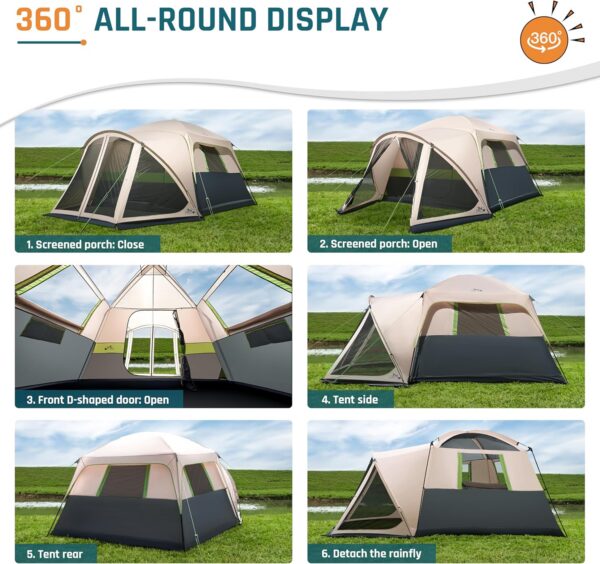 Tents for Camping 6/10 Person Camping Tent with Screen Porch, Weatherproof Large Cabin Tent with Rainfly and Carry Bag, Family Tent for Outdoor Camping and Backyard